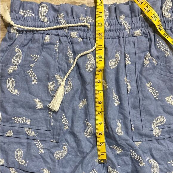 House of Harlow Boho Embroidered Paisley Linen Blend Paperbag Shorts Sz L - Picture 11 of 13